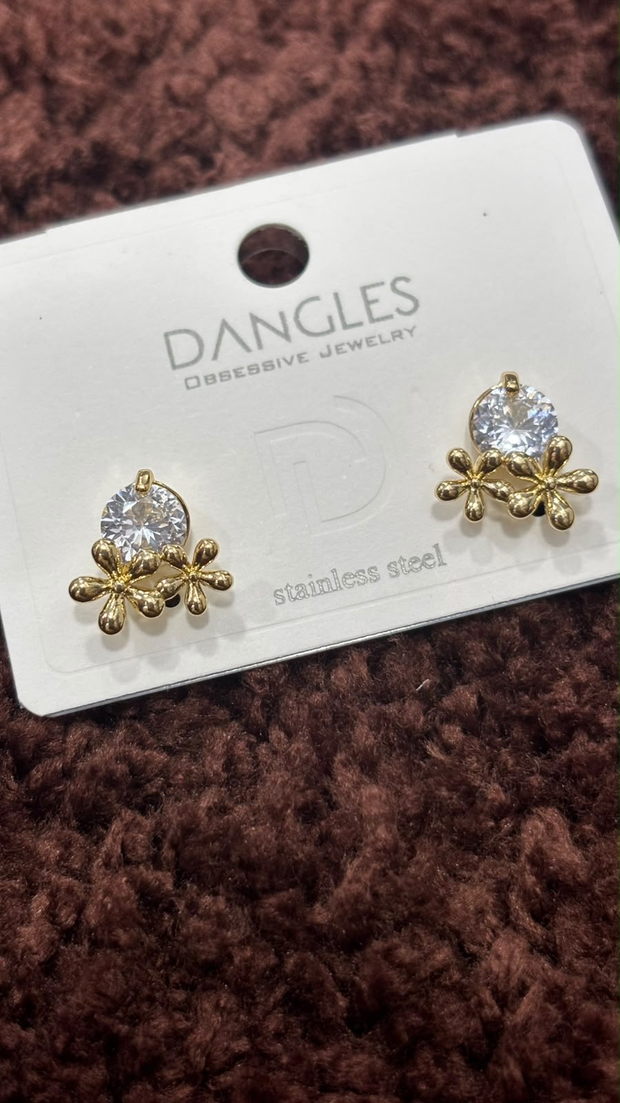 Anti-Tarnish Double Flower Solitaire Earrings