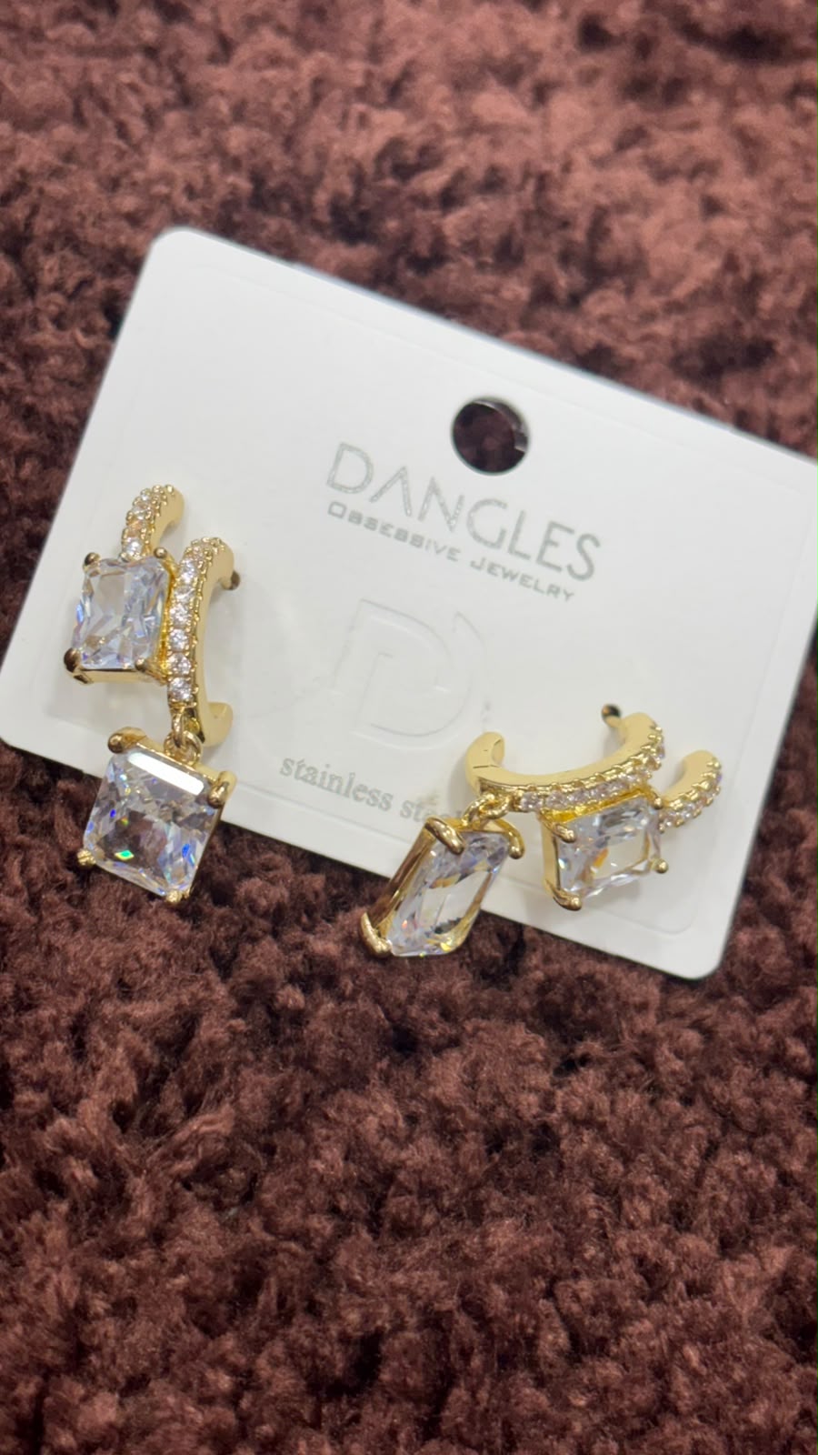 Anti-Tarnish Emerald-Cut Crystal Drop Hoop Earrings.