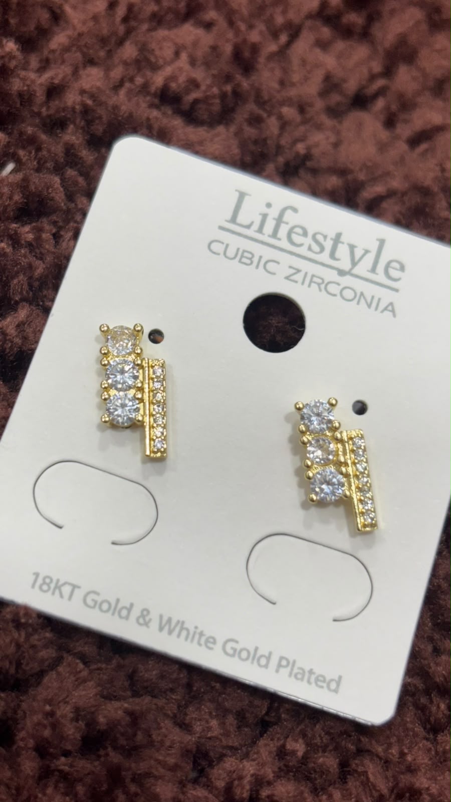 Anti-Tarnish Asymmetrical Triple Zircon and Bar Earrings