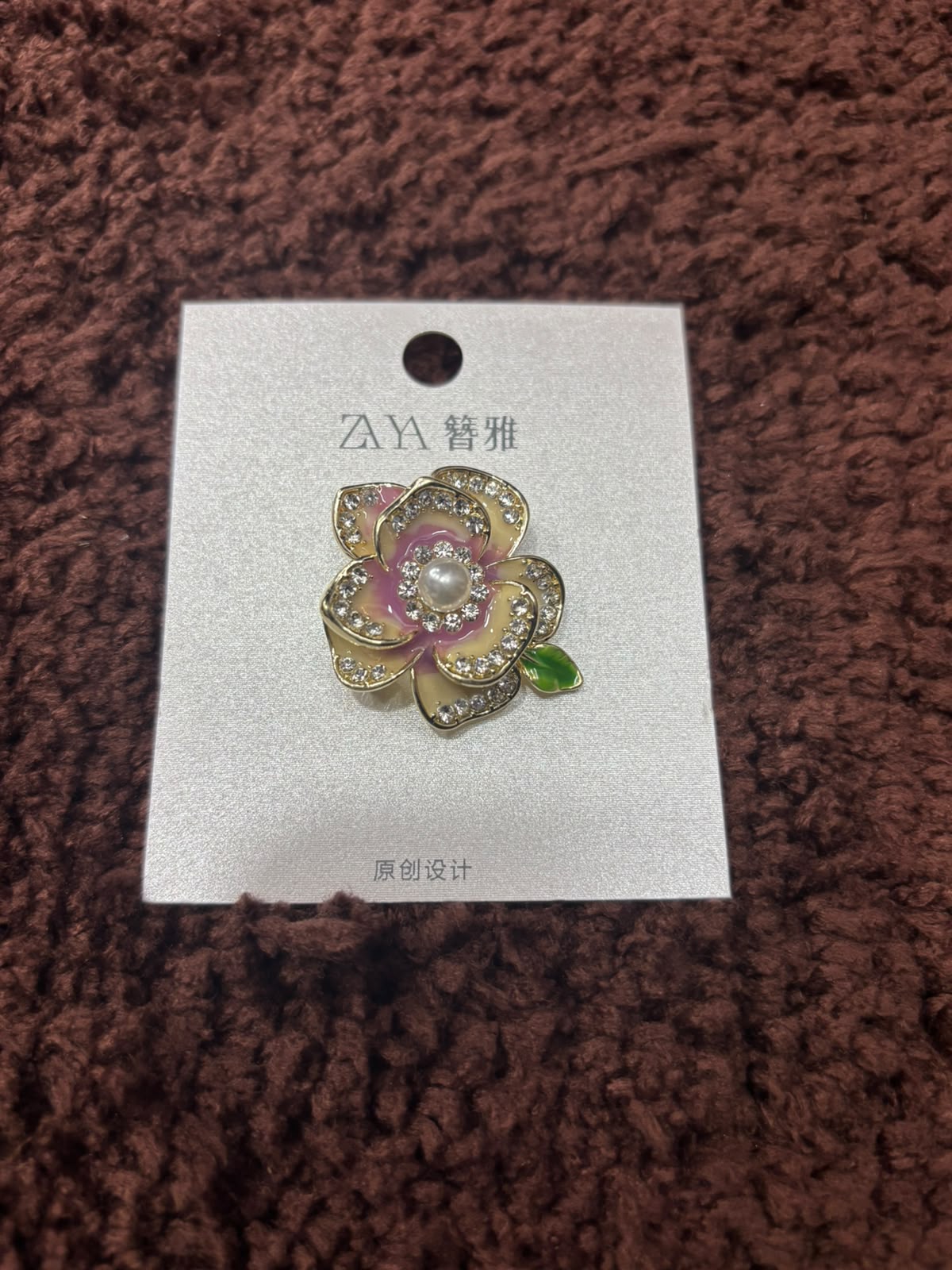Enamel Camellia Saree Brooch Pin