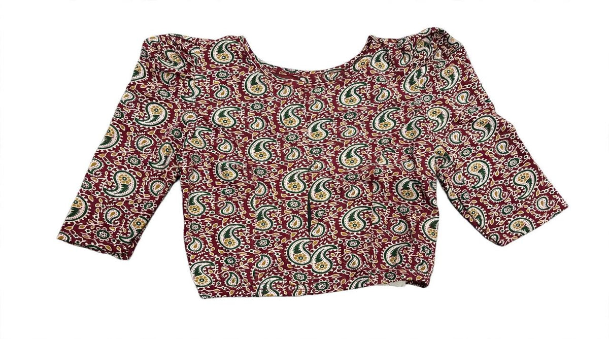 Kalamkari Half Sleeves With Butta Hands Stretchable Blouses ( XL )