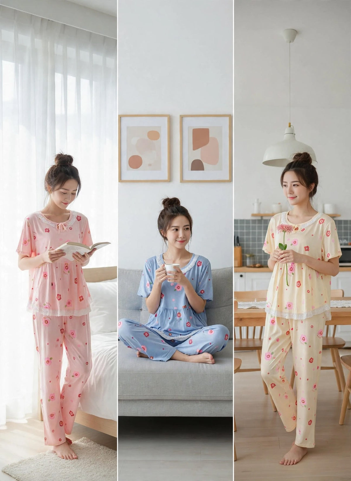 Floral Print Korean Frill Night Suit