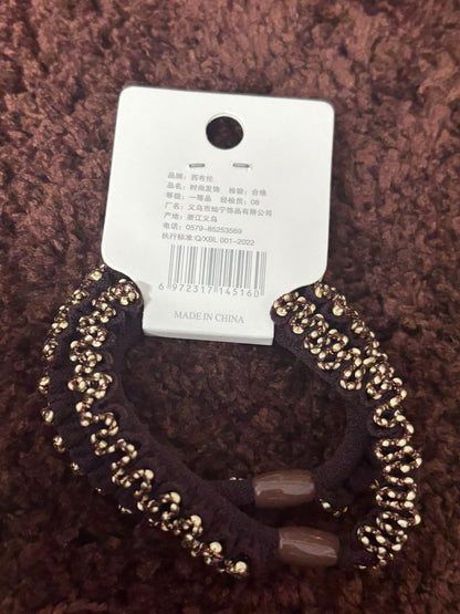 Korean Party Wear Bead Scrunchies - 2Pc Set