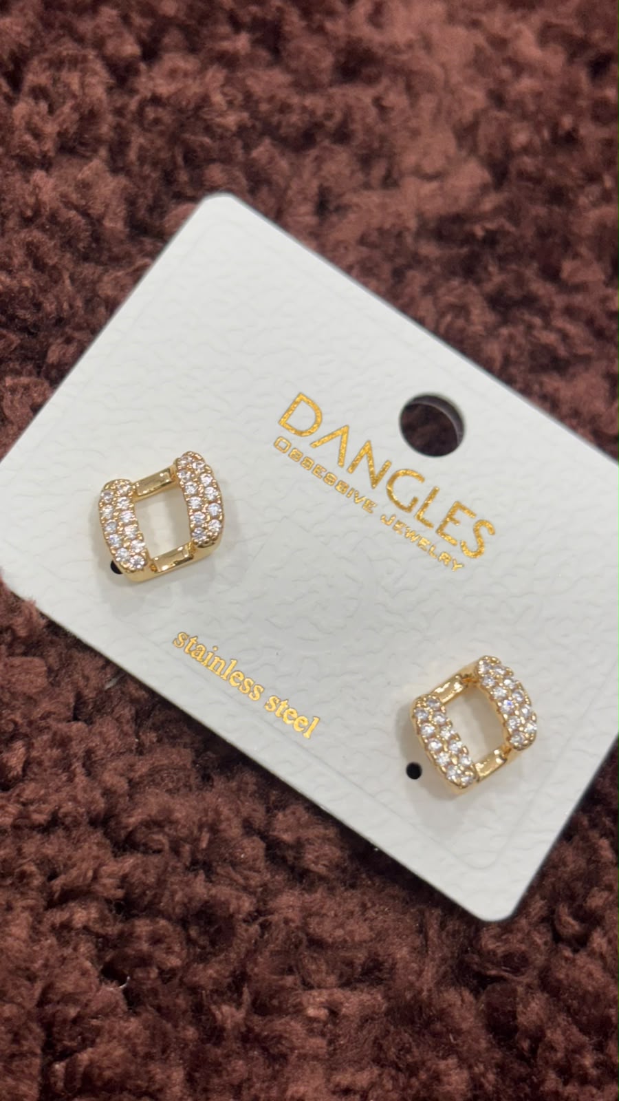 Anti-Tarnish Geometric Rectangle Pave Earrings