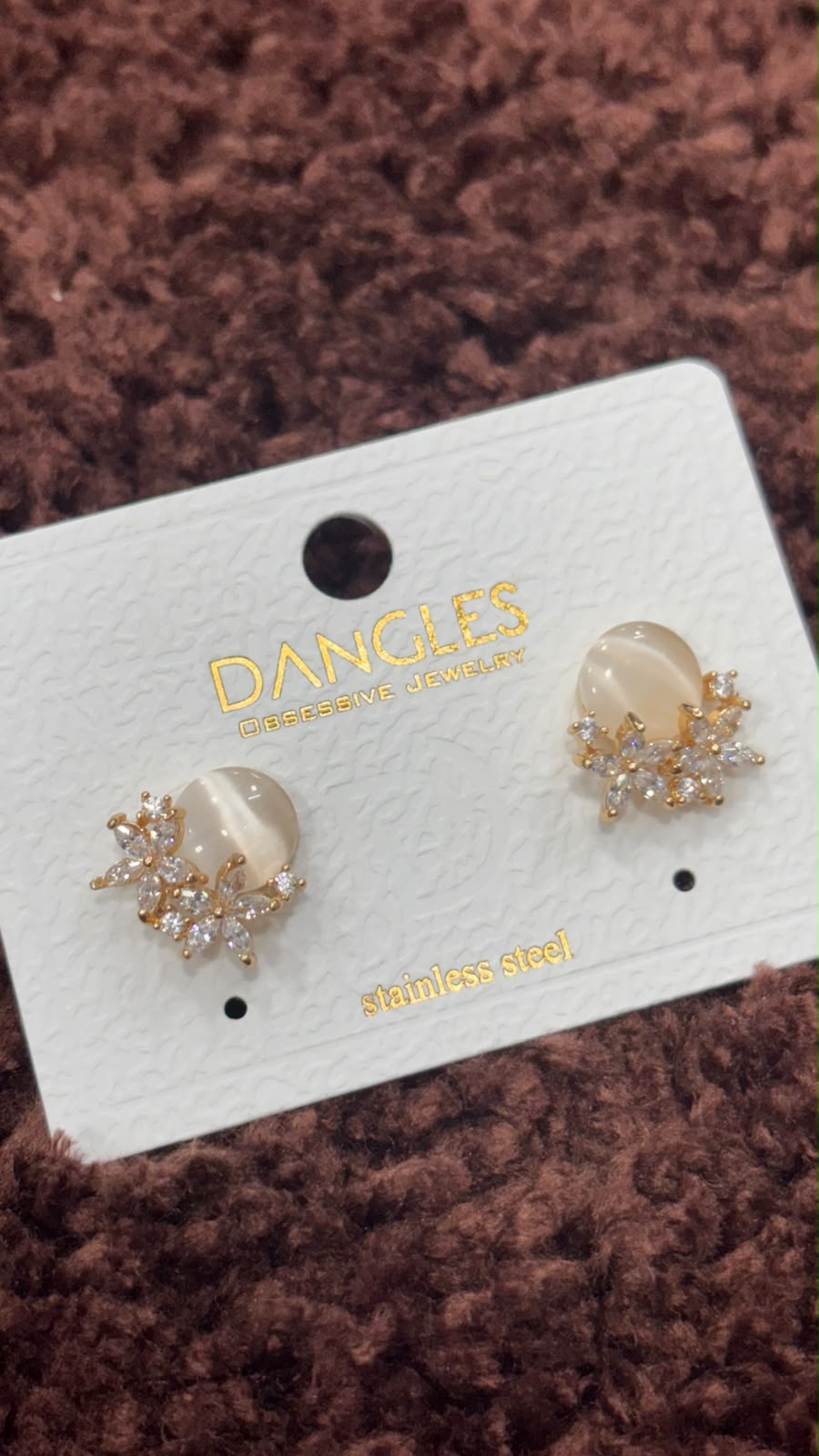 Anti-Tarnish Cat's Eye Floral Cluster Earrings