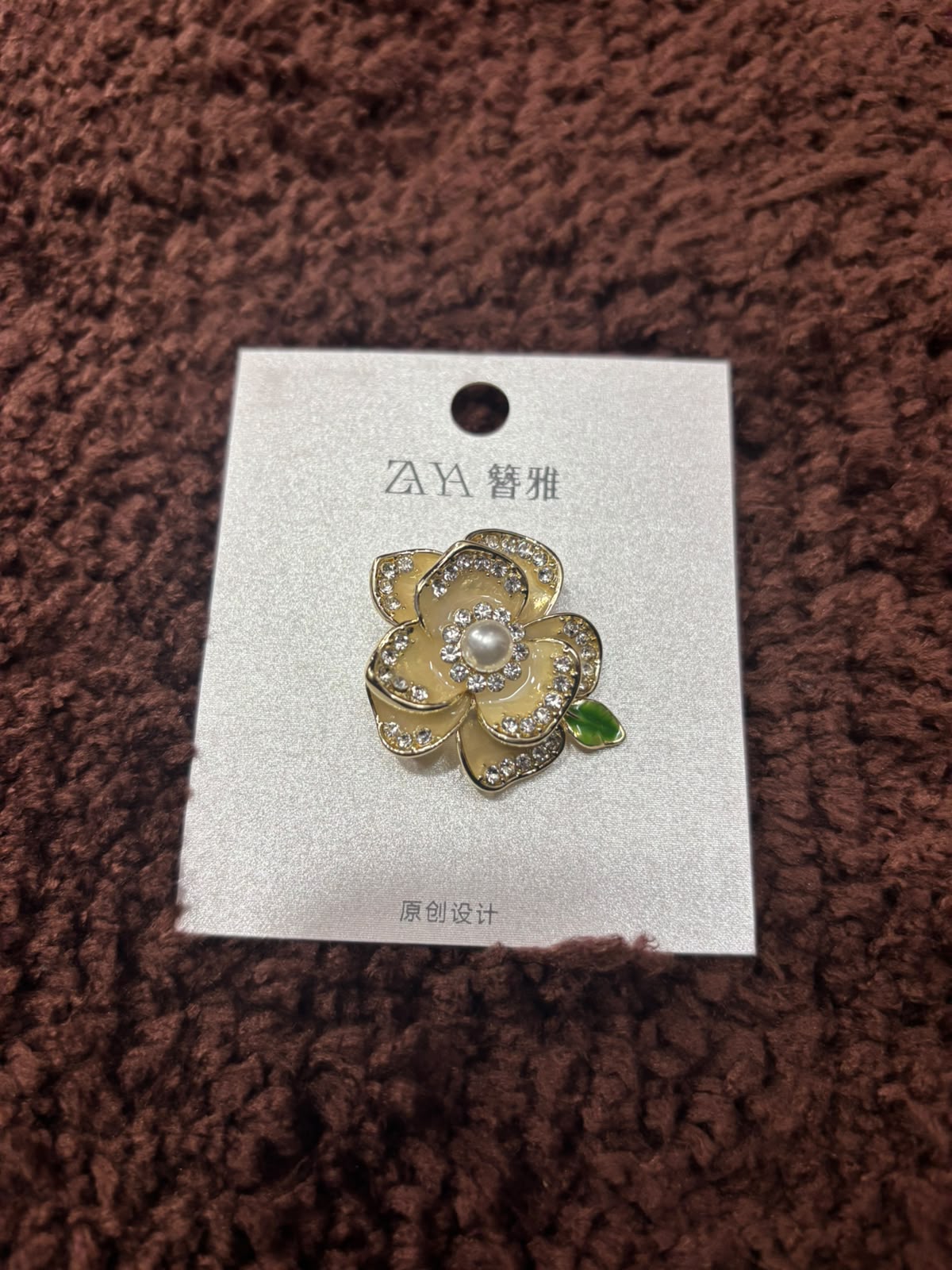 Enamel Camellia Saree Brooch Pin