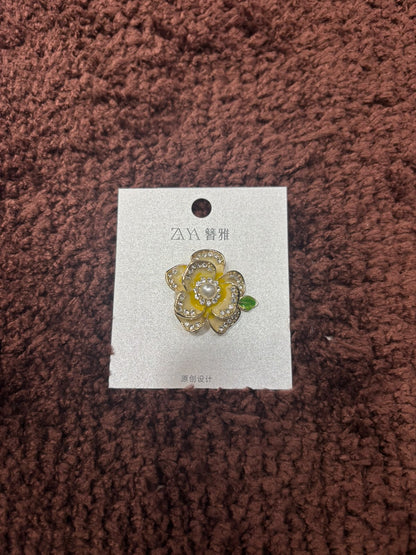 Enamel Camellia Saree Brooch Pin