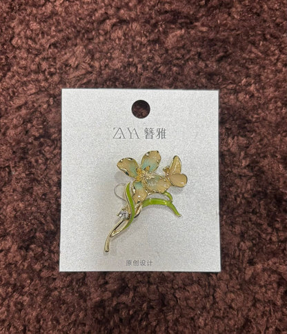 Floral & Butterfly Enamel Brooch