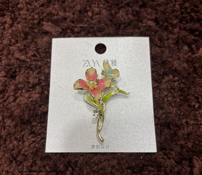 Floral & Butterfly Enamel Brooch