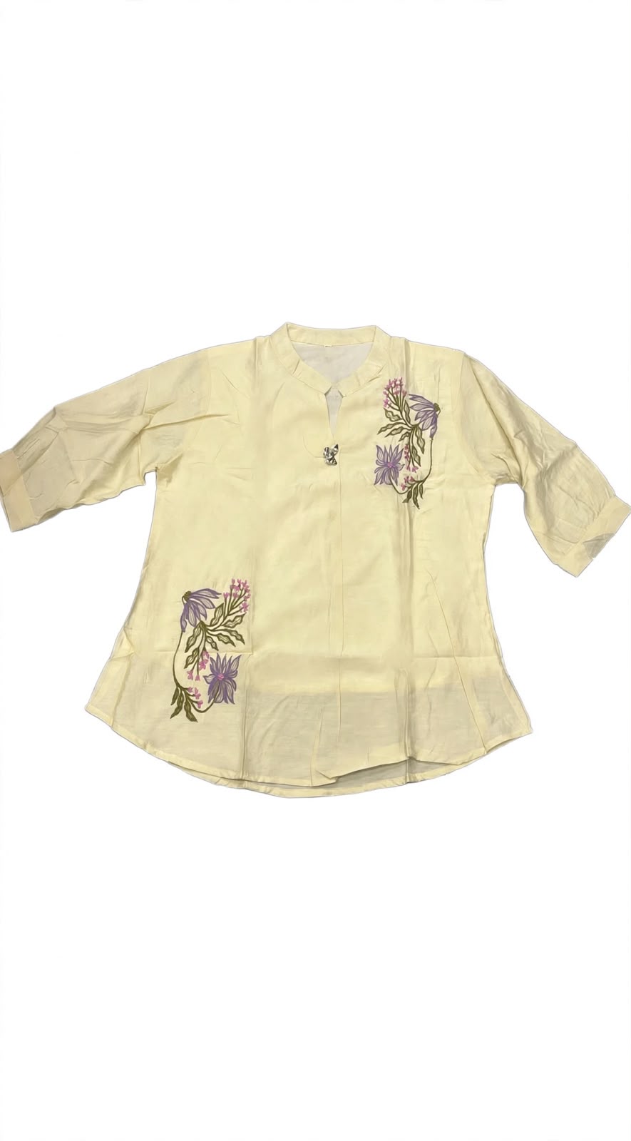 Floral Embroidered Mandarin Collar Tunic Top
