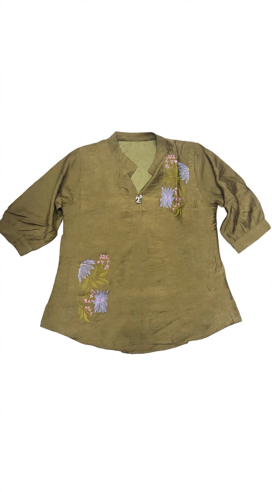 Floral Embroidered Mandarin Collar Tunic Top