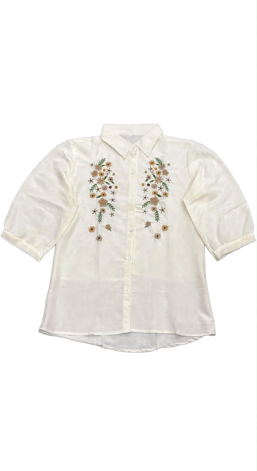 Woomn Floral Embroidered Linen Blend Shirt Type Top