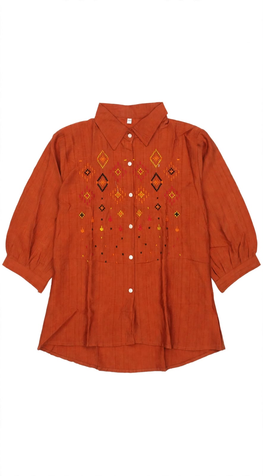 Women's Tribal Geometric Embroidered Button-Down Linen Top