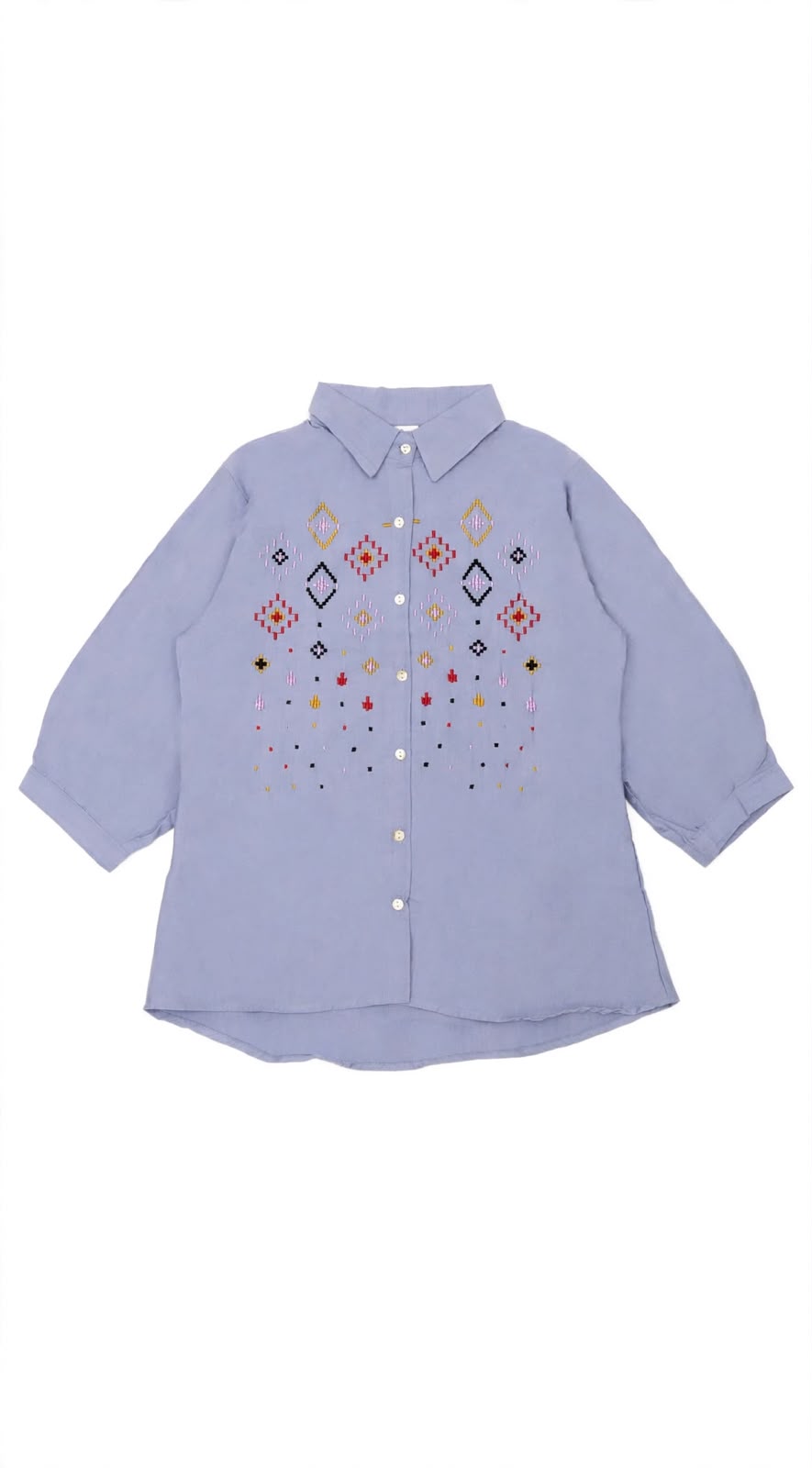 Women's Tribal Geometric Embroidered Button-Down Linen Top