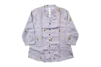 Pastel Lilac Embroidered Button-Down Tunic Top