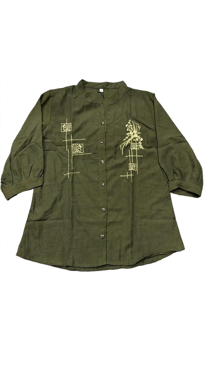Akkriti by Pantaloons Women Olive Embroidered Tunic Shirt