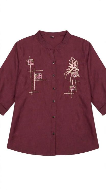 Akkriti by Pantaloons Women Olive Embroidered Tunic Shirt