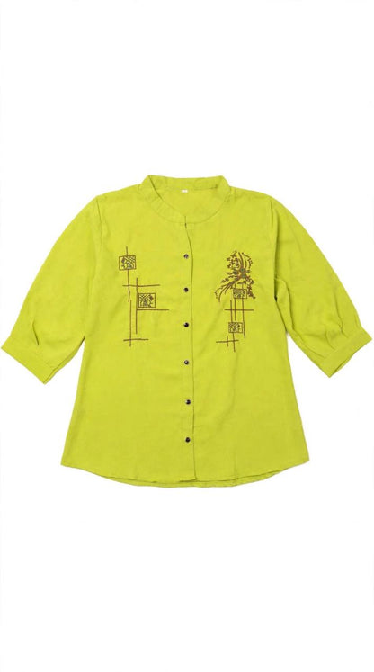 Akkriti by Pantaloons Women Olive Embroidered Tunic Shirt