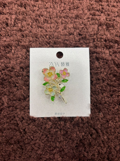 Chinese-Style Enamel Floral Brooches