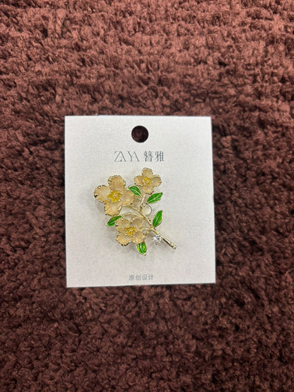 Chinese-Style Enamel Floral Brooches