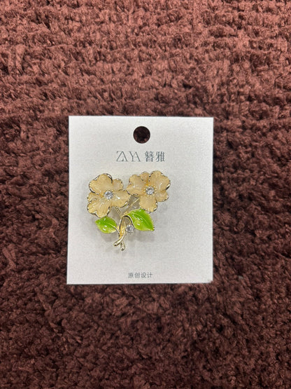 Dual-Blossom Enamel Brooches