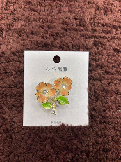 Dual-Blossom Enamel Brooches