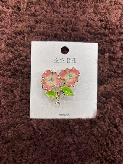 Dual-Blossom Enamel Brooches