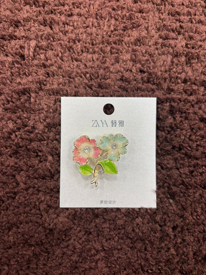 Dual-Blossom Enamel Brooches