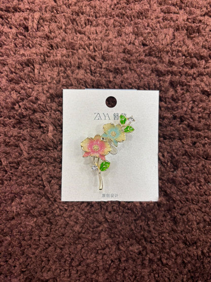 Double Blossom Chinese Style Floral Brooches