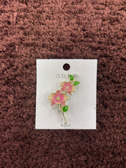 Double Blossom Chinese Style Floral Brooches