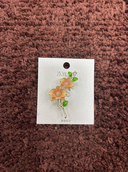 Double Blossom Chinese Style Floral Brooches