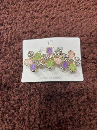 Rhinestone & Enamel Flower Hair Clip