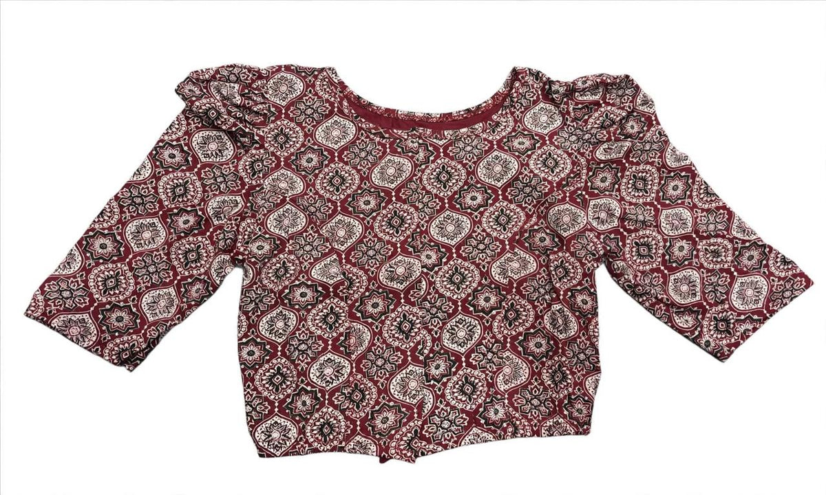 Kalamkari Half Sleeves With Butta Hands Stretchable Blouses ( XL )