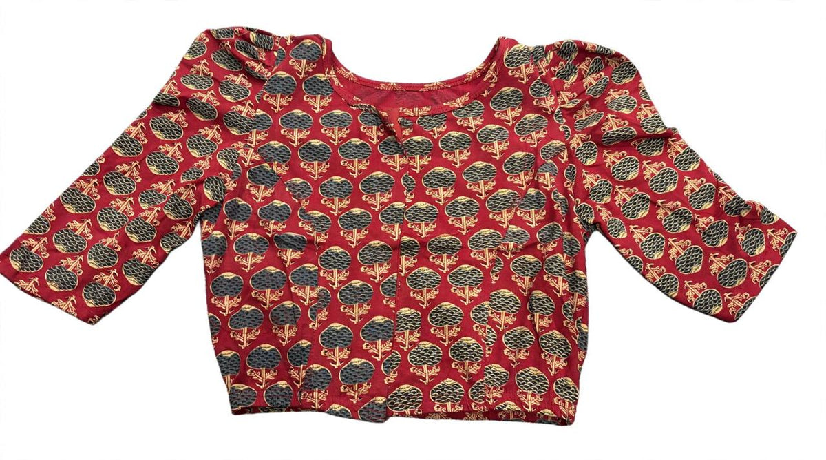 Kalamkari Half Sleeves With Butta Hands Stretchable Blouses ( XL )
