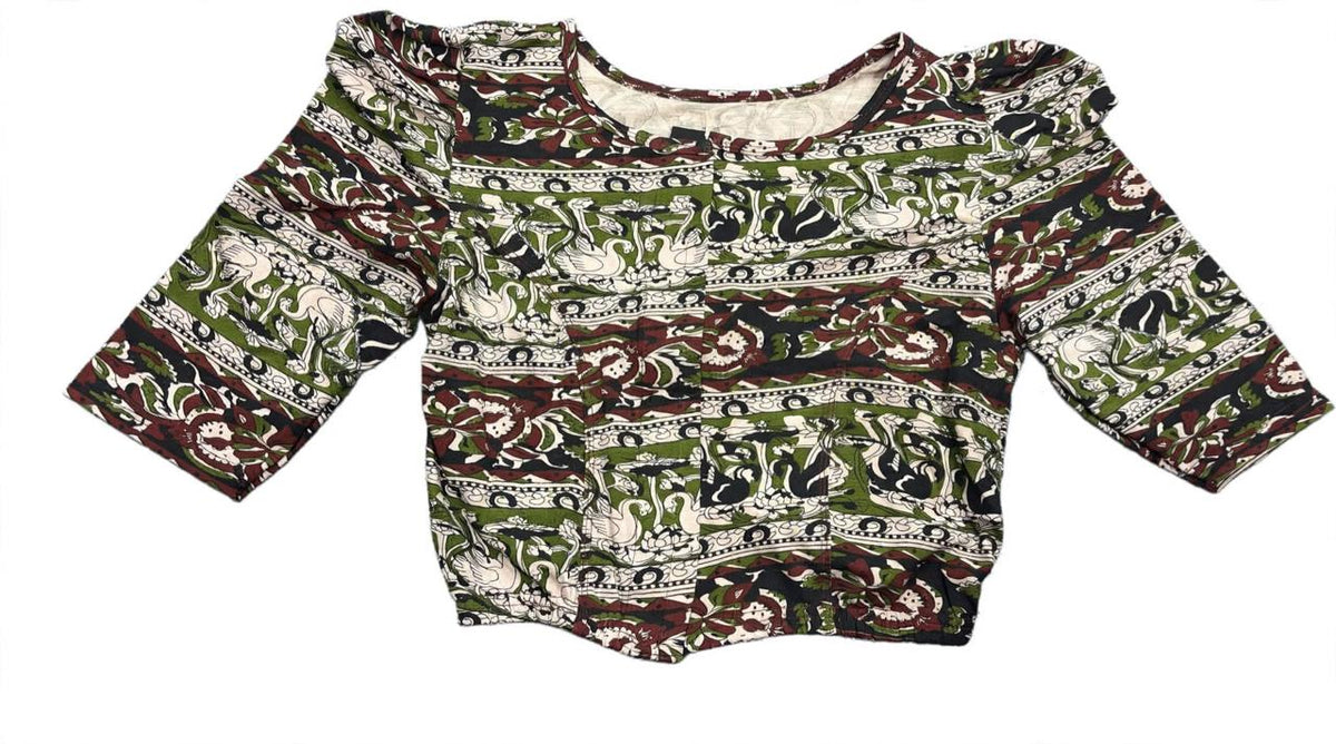 Kalamkari Half Sleeves With Butta Hands Stretchable Blouses ( XL )