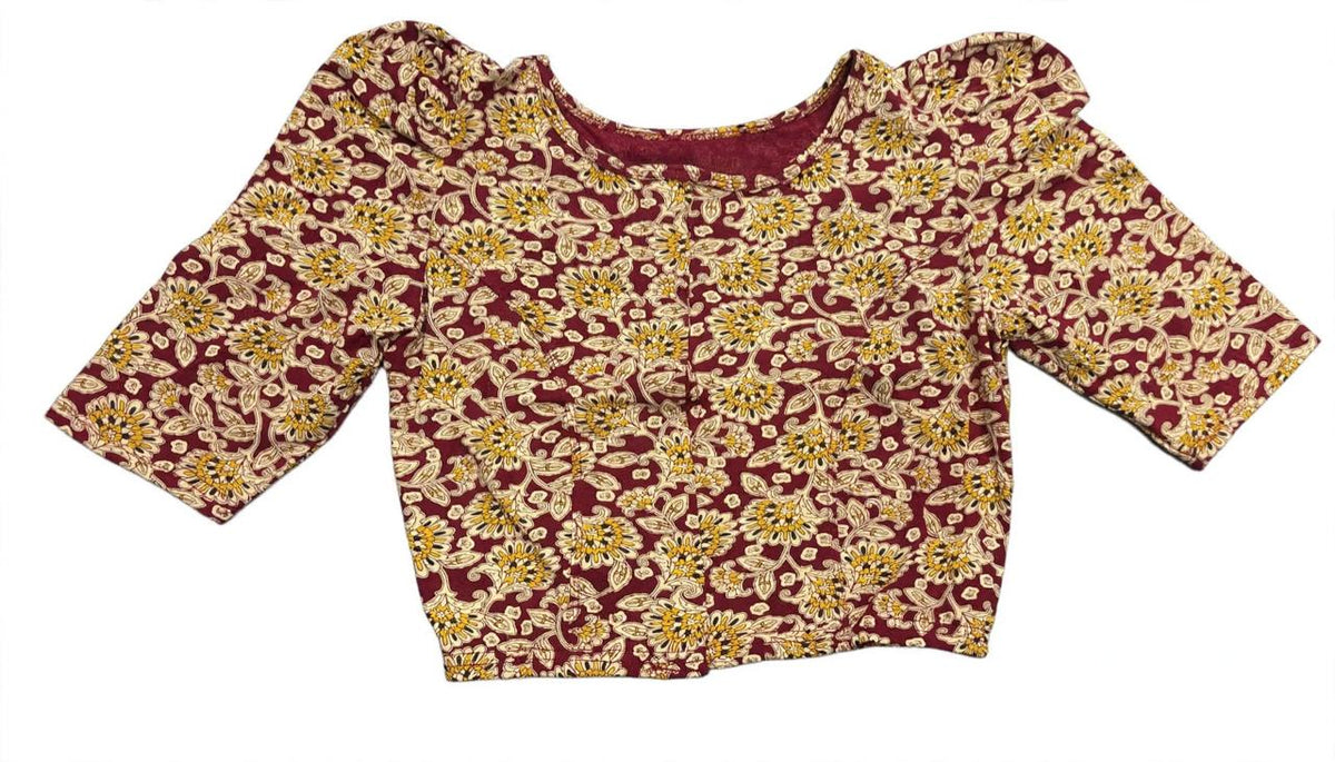 Kalamkari Half Sleeves With Butta Hands Stretchable Blouses ( XL )